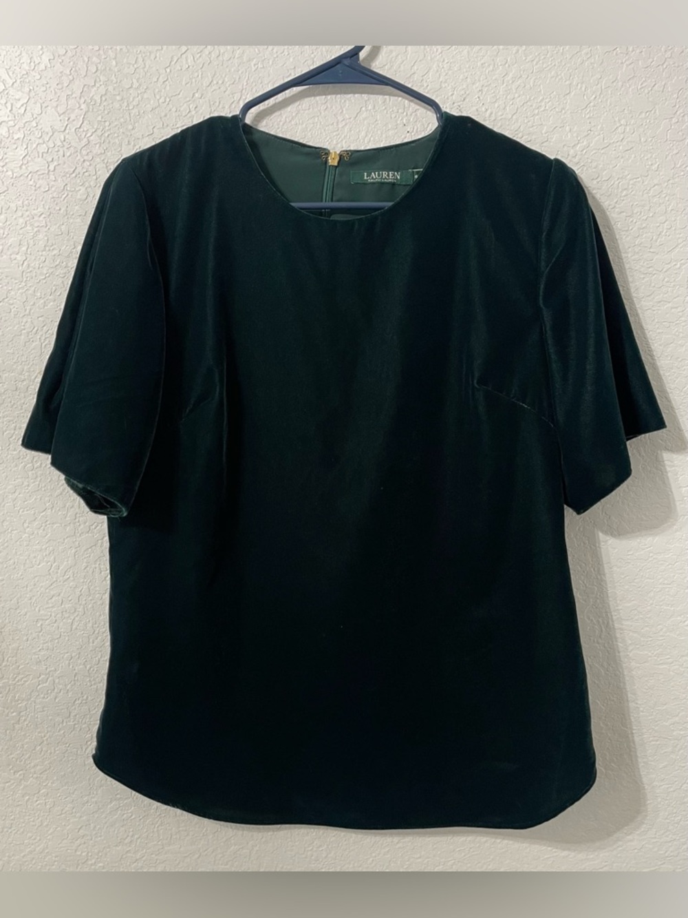 Ralph Lauren Deep Green Velvet Short Sleeve Blouse